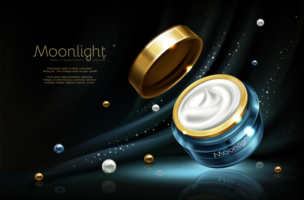 Crème de nuit vectorielle en pot, produits cosmétiques hydratants — Illustration, image vectorielle